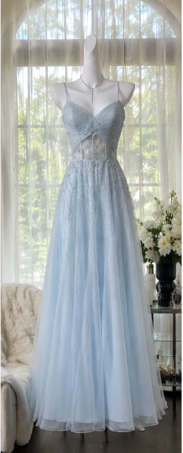 Glamourous Robe de Soirée Fourreau Longue en Chiffon Bleu Pâle pour Bal de Promo DP07066