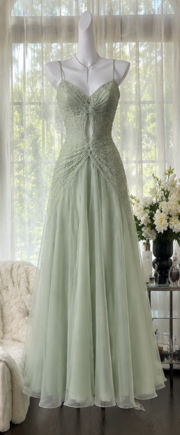 Robe de Soirée Fourreau Longue en Chiffon Vert Glamour DP07067