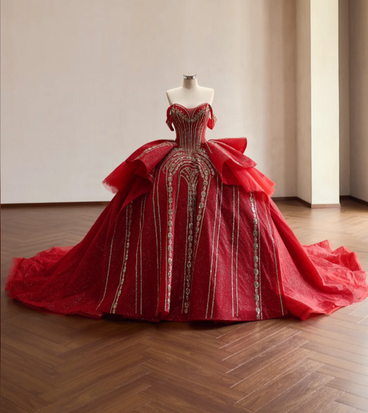 Magnifique Robe de Bal Rouge Quinceanera Robe en Tulle Sweet 16 DP07068