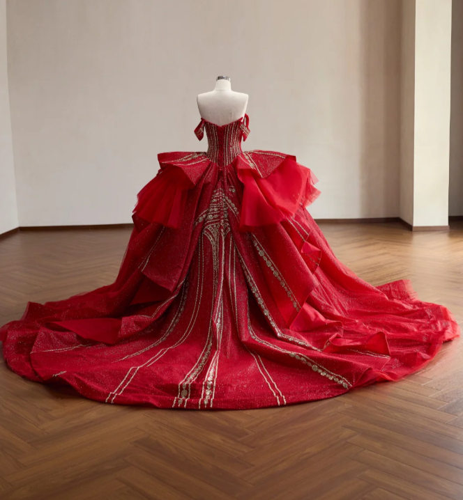 Gorgeous Red Ball Gown Quinceanera Dress Tulle Sweet 16 Dress DP07068