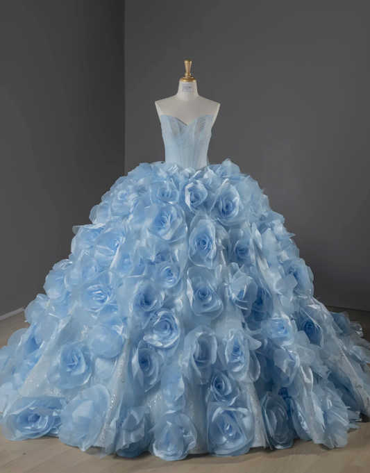 Magnifique Robe de Bal Bleue pour Quinceañera, Robe en Tulle pour Doux 16 ans DP07071