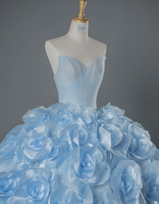 Magnifique Robe de Bal Bleue pour Quinceañera, Robe en Tulle pour Doux 16 ans DP07071