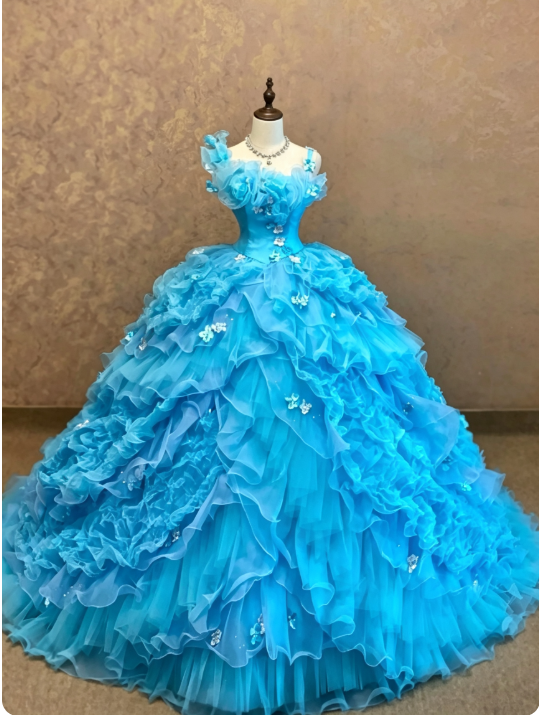 Gorgeous Blue Ball Gown Quinceanera Dress Tulle Sweet 16 Dress DP07072