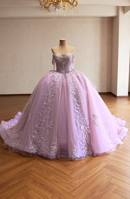 Gorgeous Lilac Ball Gown Quinceanera Dress Tulle Sweet 16 Dress DP07072