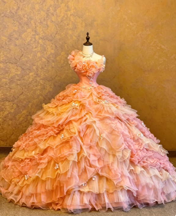 Gorgeous Orange Ball Gown Quinceanera Dress Tulle Sweet 16 Dress DP07073