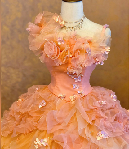 Gorgeous Orange Ball Gown Quinceanera Dress Tulle Sweet 16 Dress DP07073