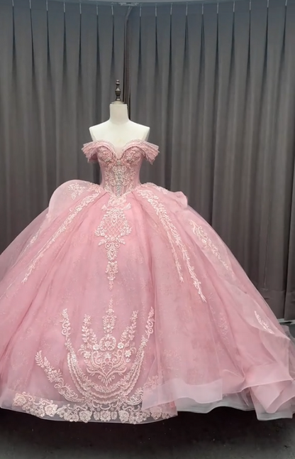 Feenrosa Ballkleid Süßes 16 Kleid Tüll Applikationen Quinceanera Kleid DP07077