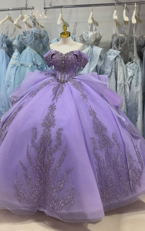 Robe de bal de fée violette, robe de 16e anniversaire, tulle, appliqués, robe de Quinceañera DP07079