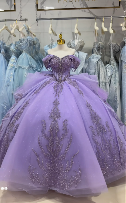 Robe de bal de fée violette, robe de 16e anniversaire, tulle, appliqués, robe de Quinceañera DP07079