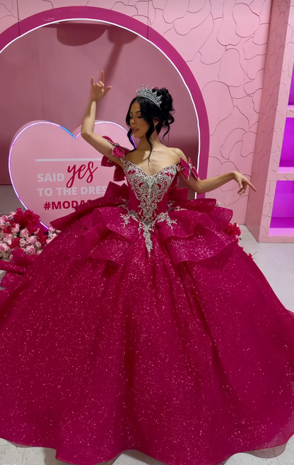 Feenhaftes Hot Pink Ballkleid Sweet 16 Kleid Pailletten Quinceanera Kleid DP07080