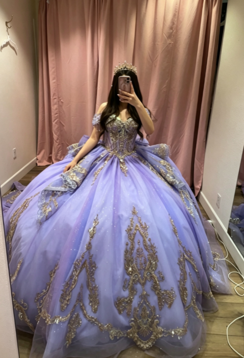 Robe de bal de fée lilas pour Sweet 16, avec applications en tulle, robe de Quinceañera DP07089