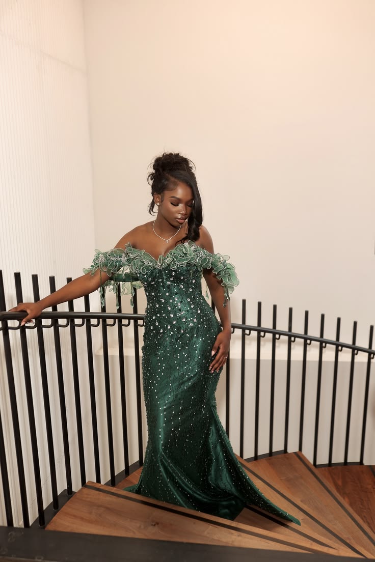 Robe de Bal Longue Vert Foncé Élégante Fourreau en Tulle Perlé Robe de Soirée DP07101