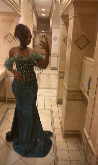 Robe de Bal Longue Vert Foncé Élégante Fourreau en Tulle Perlé Robe de Soirée DP07101