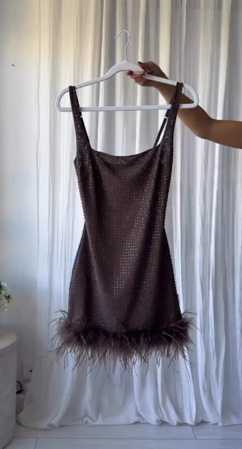 Robe de soirée courte en mousseline marron pour anniversaire DP07120