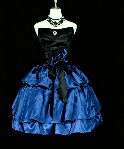 Chic Blue Short Homecoming Dress A-Line Satin Birthday Dress DP07129