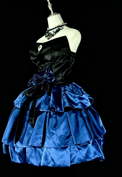 Chic Blue Short Homecoming Dress A-Line Satin Birthday Dress DP07129