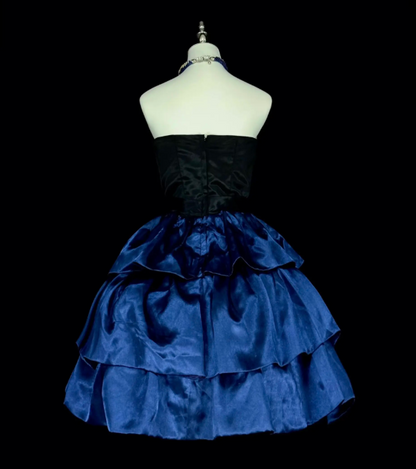 Chic Blue Short Homecoming Dress A-Line Satin Birthday Dress DP07129