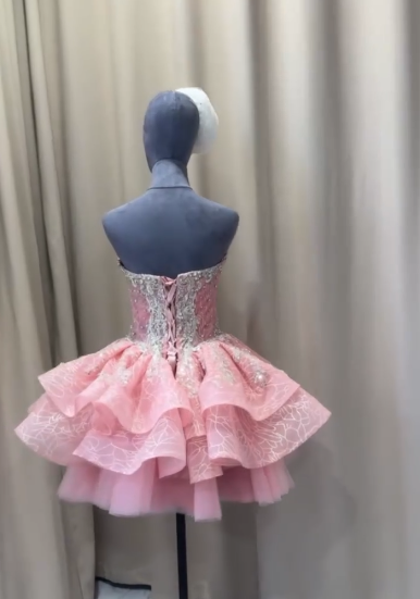 Chic Pink Short Homecoming Dress A-Line Tulle Birthday Dress DP07137
