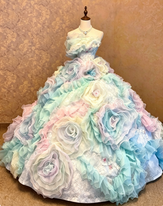 Elegantes, farbenfrohes Ballkleid für den Abschlussball, Kleid für den 16. Geburtstag, Tüll-Quinceañera-Kleid DP07148