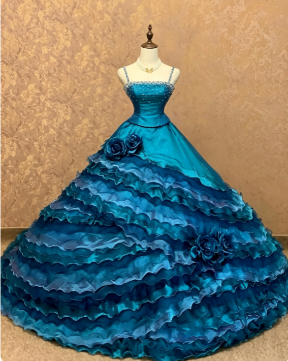 Elegantes blaues Ballkleid Abschlussballkleid Süßes 16 Kleid Tüll Quinceañera Kleid DP07149