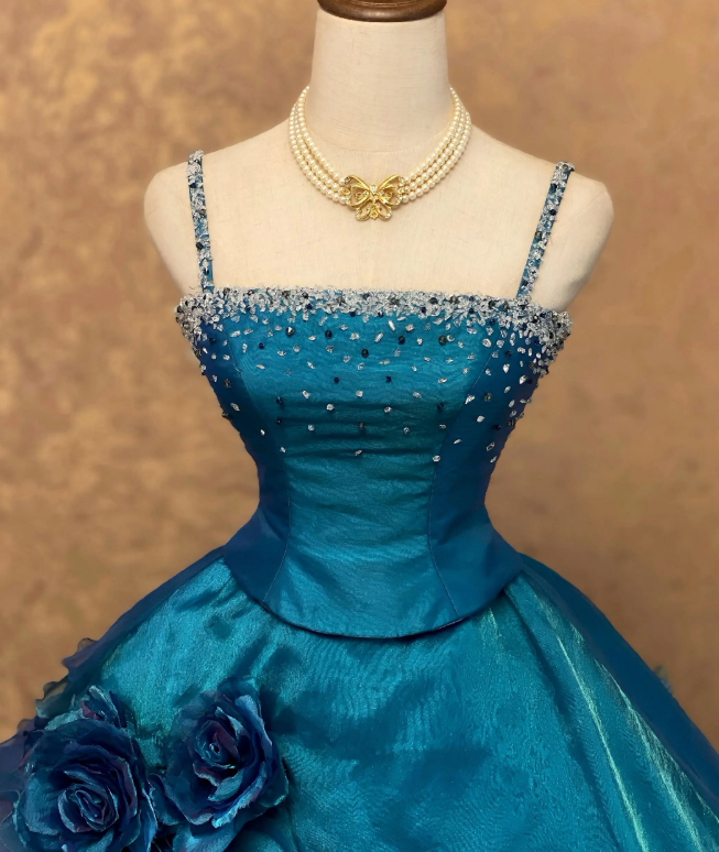 Elegantes blaues Ballkleid Abschlussballkleid Süßes 16 Kleid Tüll Quinceañera Kleid DP07149