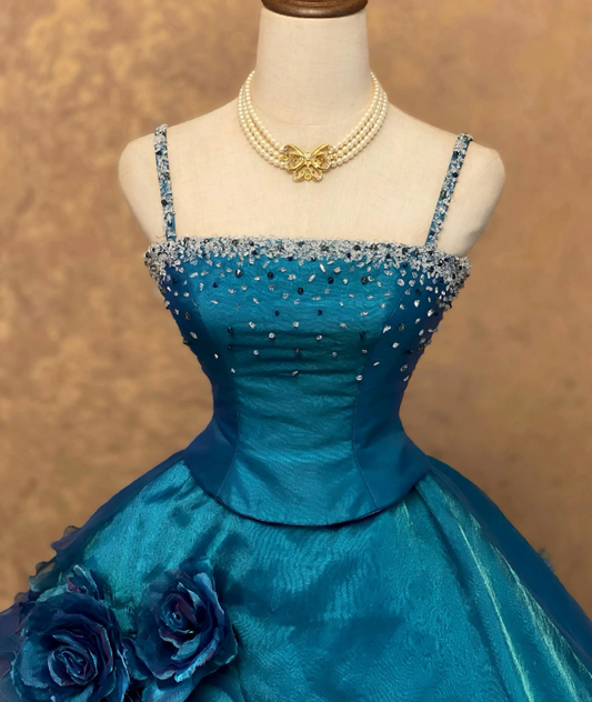 Robe de bal chic bleue pour le bal de promo, robe de soirée pour les 16 ans, robe en tulle pour Quinceañera DP07149