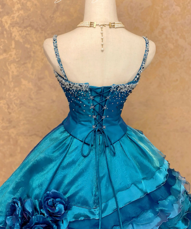 Elegantes blaues Ballkleid Abschlussballkleid Süßes 16 Kleid Tüll Quinceañera Kleid DP07149