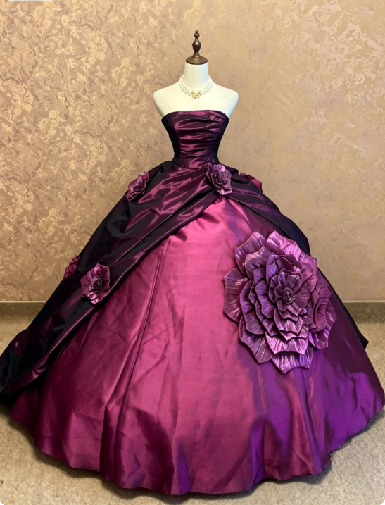 Elegantes, pflaumenfarbenes Ballkleid für den Abschlussball, süßes Ballkleid zum 16. Geburtstag, Satin Quinceanera Kleid DP07150