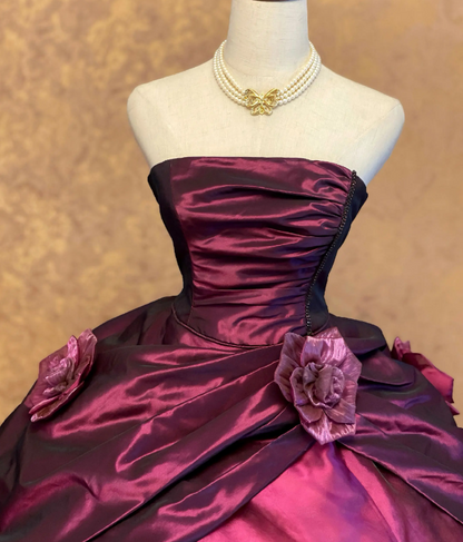 Elegantes, pflaumenfarbenes Ballkleid für den Abschlussball, süßes Ballkleid zum 16. Geburtstag, Satin Quinceanera Kleid DP07150