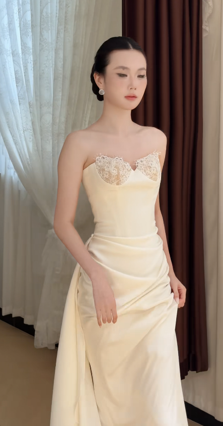 Pretty Light Champagne Prom Dress Sheath Satin Long Evening Dress DP07152