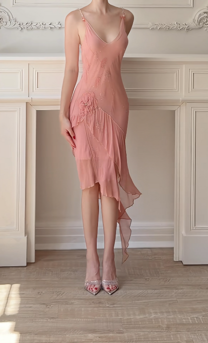 Pretty Pink Prom Dress Sheath Chiffon Long Evening Dress DP07154