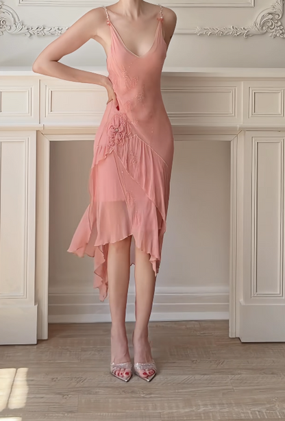 Pretty Pink Prom Dress Sheath Chiffon Long Evening Dress DP07154