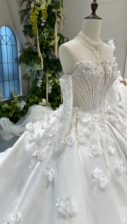 Pretty White A-Line Satin Long Wedding Dress for Brides DP07156