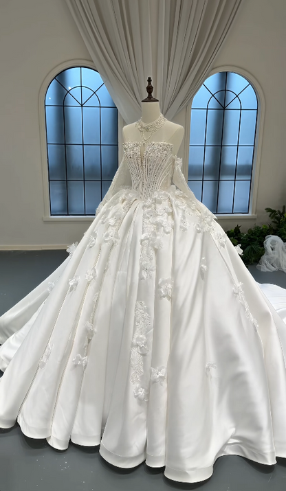 Pretty White A-Line Satin Long Wedding Dress for Brides DP07156