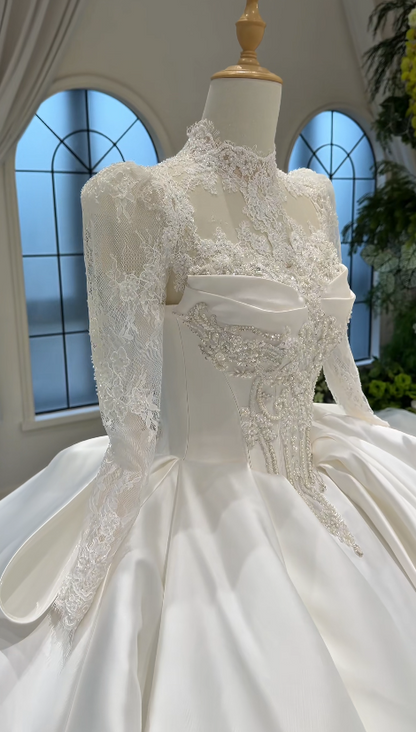 Pretty White A-Line Satin Long Wedding Dress for Brides DP07157
