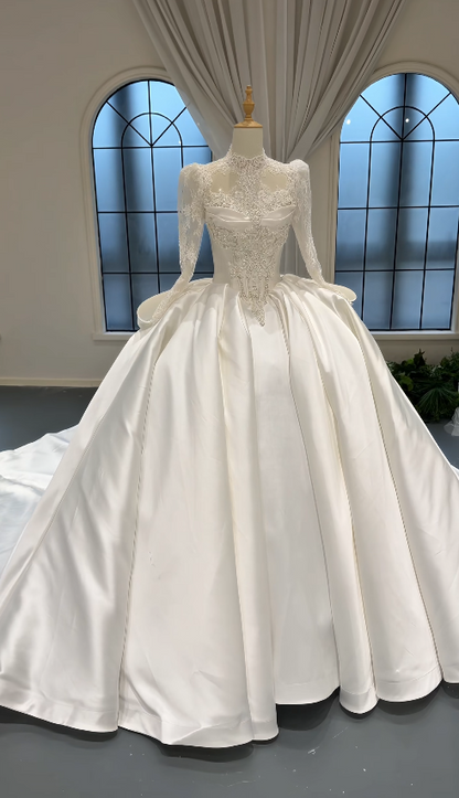 Pretty White A-Line Satin Long Wedding Dress for Brides DP07157