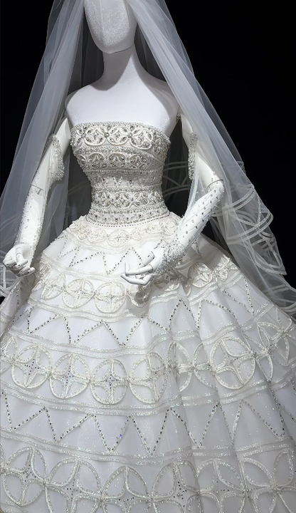 Pretty White A-Line Tulle Long Wedding Dress for Brides DP07159