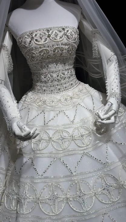 Pretty White A-Line Tulle Long Wedding Dress for Brides DP07159