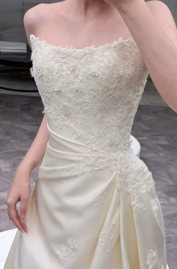 Pretty White A-Line Satin Long Wedding Dress for Brides DP07160