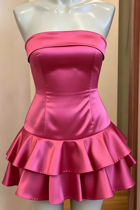 Wunderschönes, heiß rosafarbenes, kurzes Homecoming-Kleid, Scheide, Satin, Geburtstagskleid DP07182