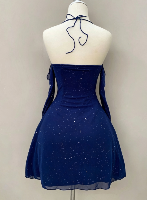 Wunderschönes kurzes, eng anliegendes, blaues Chiffon-Kleid für Homecoming/Geburtstag DP07188