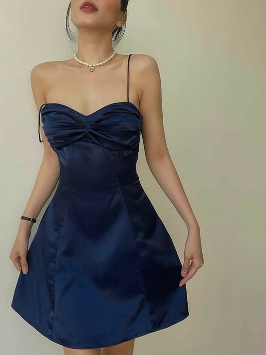 Wunderschönes, kurzes, marineblaues Abschlussballkleid, Etui, Satin-Geburtstagskleid DP07189