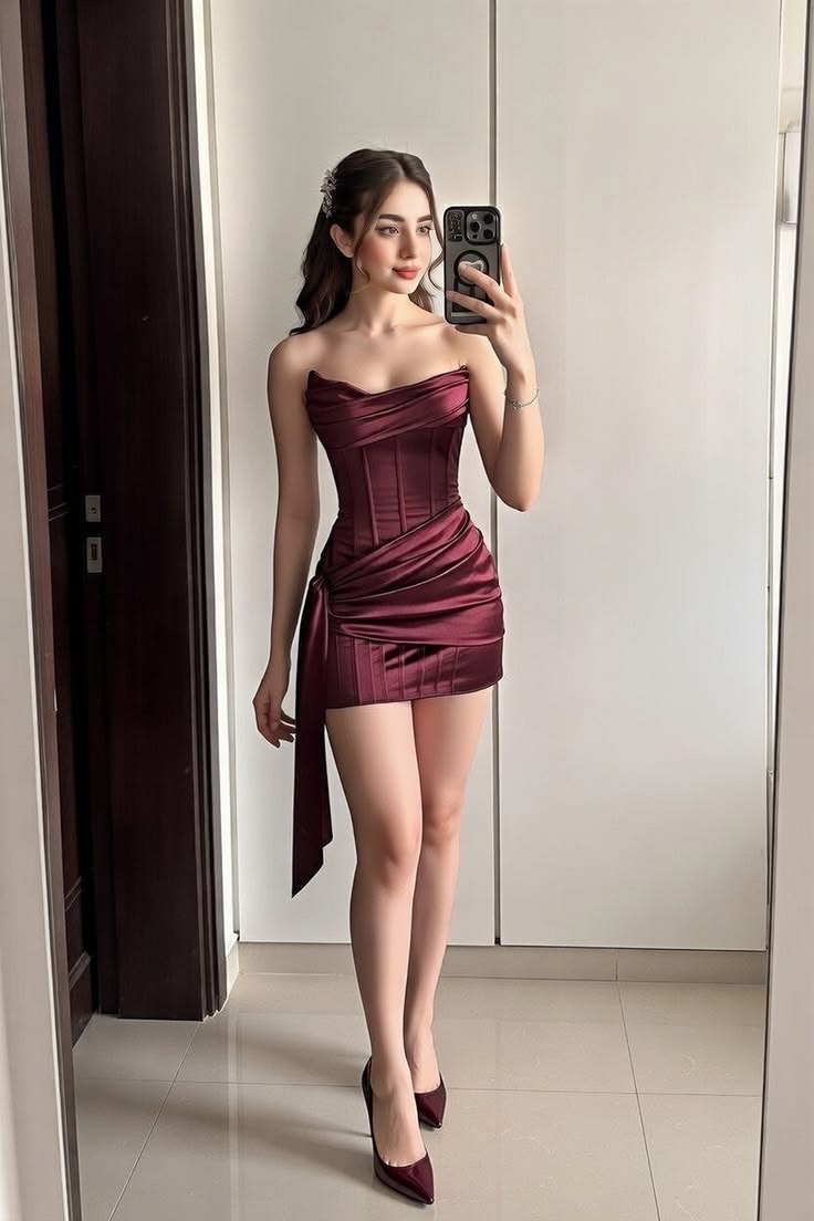 Beautiful Dark Red Short Homecoming Dress Sheath Satin Birthday Dress DP07190