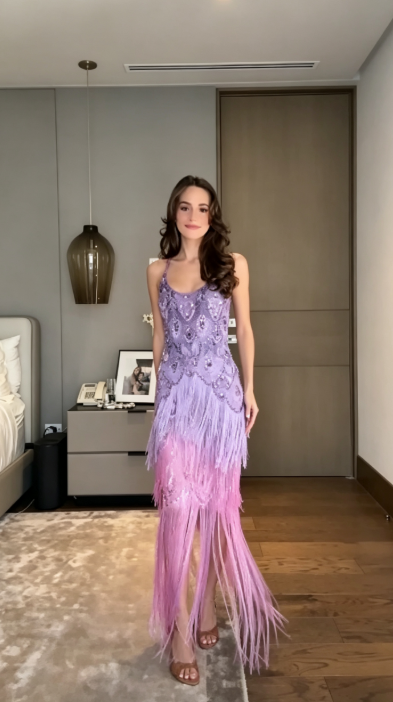 Schönes lila langes Abendkleid Etui Chiffon Perlen Ballkleid DP07194