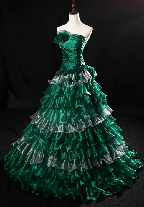 Wunderschönes dunkelgrünes, langes Abendkleid Etui Tüll Ballkleid DP07197