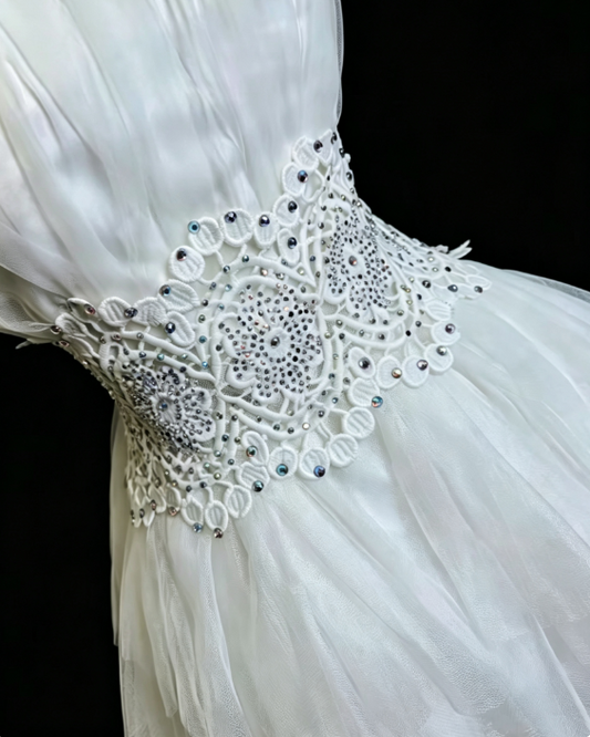 Fashion weißes kurzes Geburtstagskleid A-Linie Tüll Ballkleid DP07235