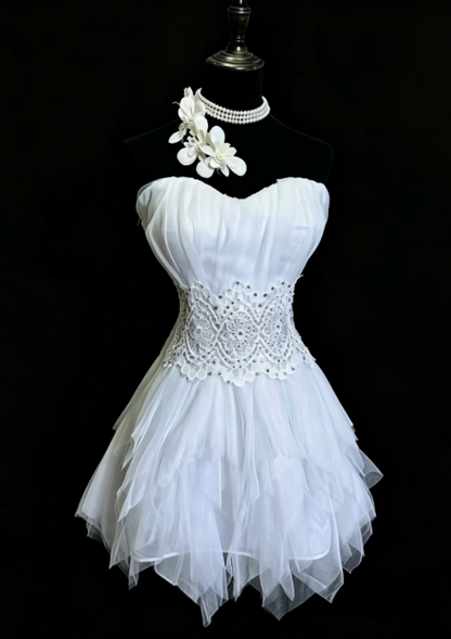 Fashion White Short Birthday Dress A-Line Tulle Homecoming Dress DP07235