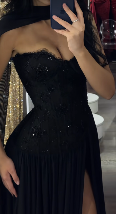 Chic Black Prom Dress Sheath Chiffon Long Evning Dress DP07237