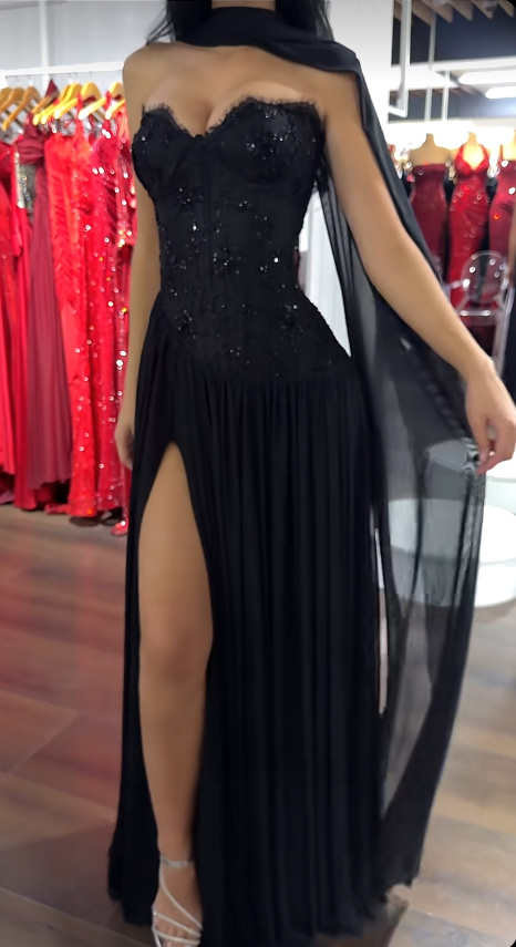 Chic Black Prom Dress Sheath Chiffon Long Evning Dress DP07237