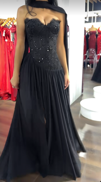 Chic Black Prom Dress Sheath Chiffon Long Evning Dress DP07237